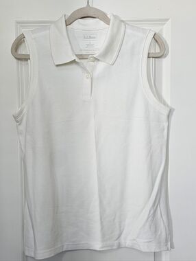 L.L.Bean Sleeveless Polo Shirt Women’s Large White Cotton Classic Casual Top
